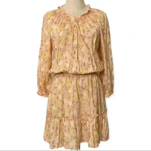 PAIGE Floral  Cotton Blend Peach Mini Dress